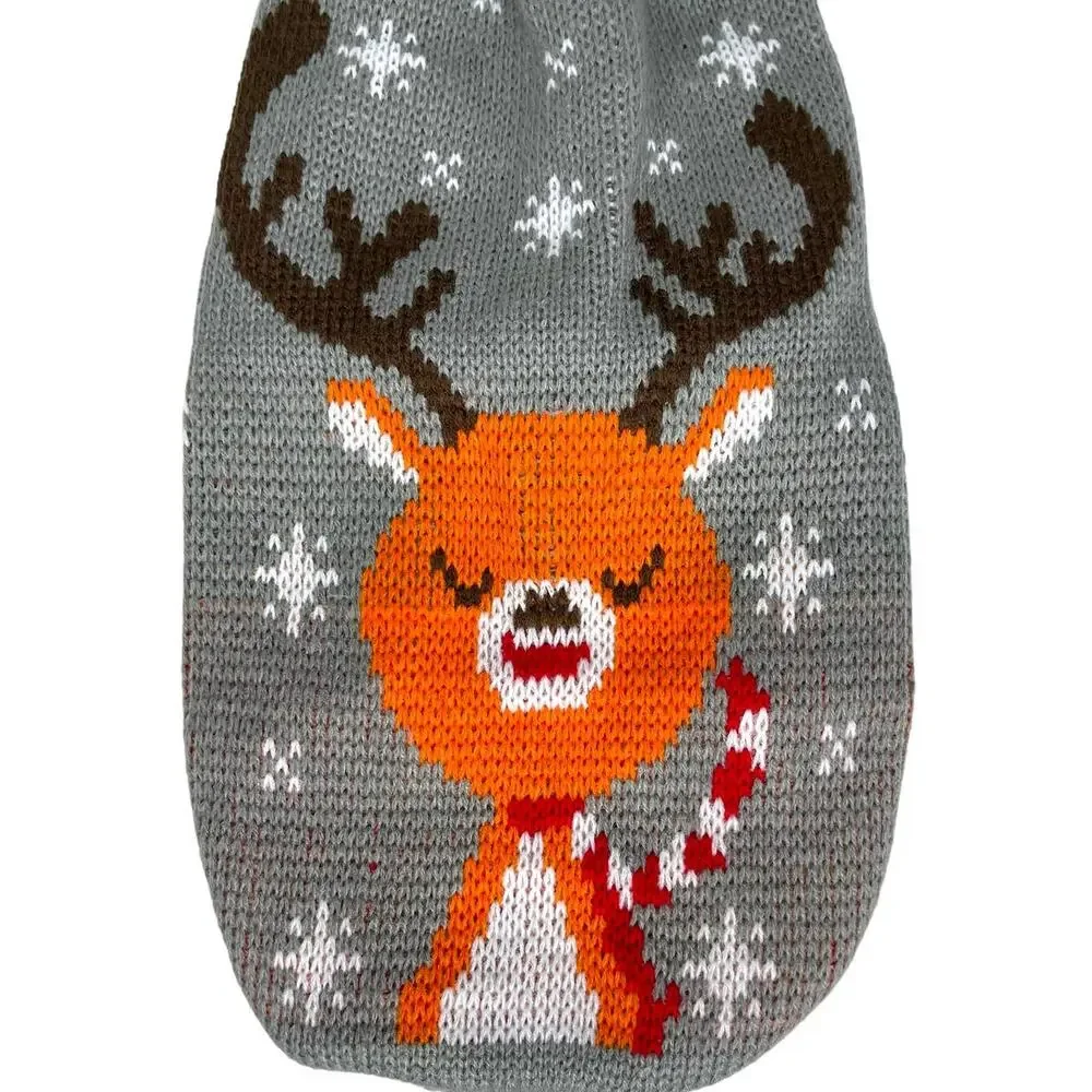 Knitted Dog Sweater Reindeer and Snowflake Christmas Print Size XL